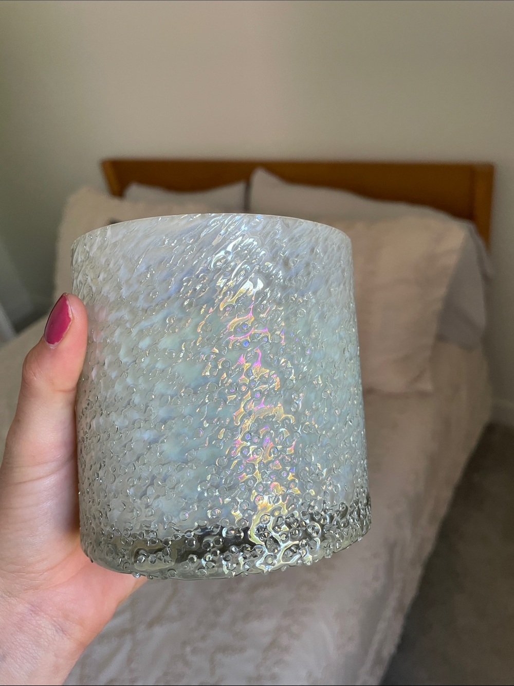 Iridescent Textured Glass Votive Candle - White